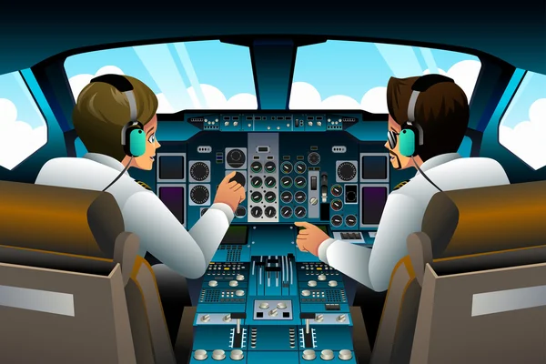 Pilots in Cockpit — Stock Vector