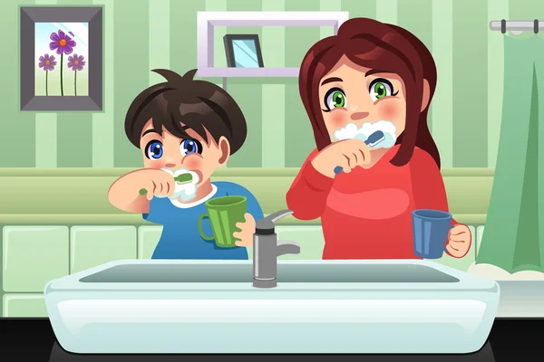 Les enfants se brossent les dents — Image vectorielle
