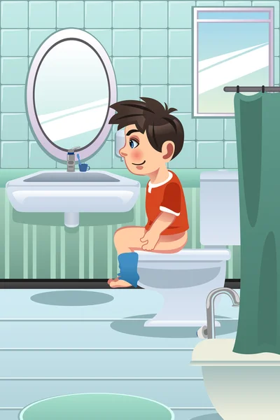 Boy Sitting on the Toilet in the Bathroom — Stock Vector