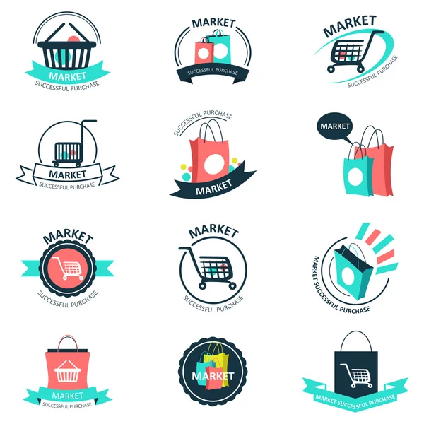 Logos de compras y mercado — Vector de stock