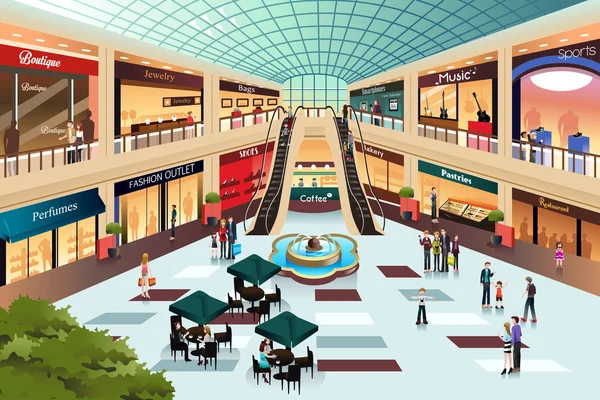 Escena dentro del centro comercial — Vector de stock