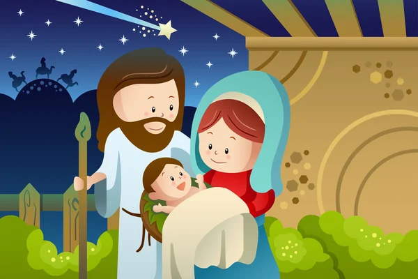 Joseph, Marie et l'enfant Jésus pour le concept de nativité — Image vectorielle