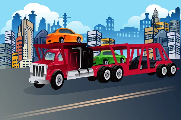 Camion transportant de nouvelles voitures — Image vectorielle