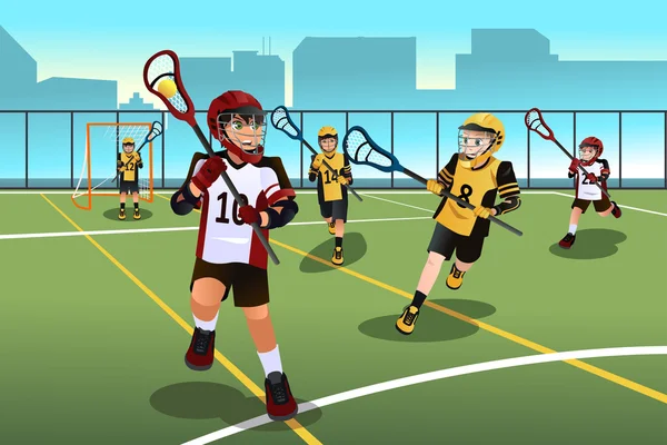 Kinder spielen Lacrosse — Stockvektor