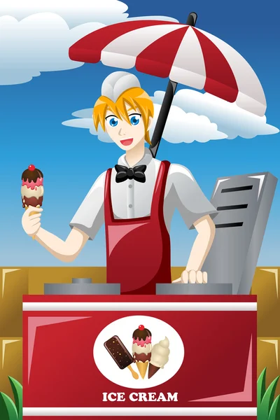 Hombre vendiendo helado — Vector de stock