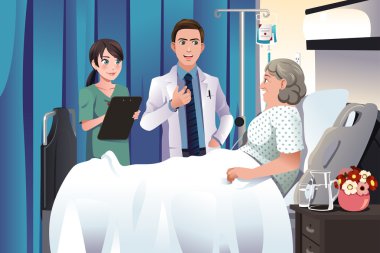 Doktor ve hemşire hasta hastanede konuşurken