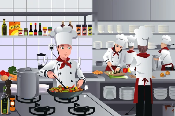 Scene inside restaurant kitchen — Stock Vector