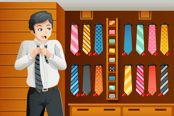 买一条领带的男人 — 图库矢量图片