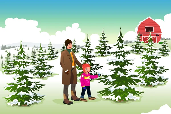 Padre e hijo comprando un árbol de Navidad — Archivo Imágenes Vectoriales