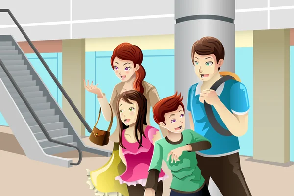 Famille va faire du shopping — Image vectorielle