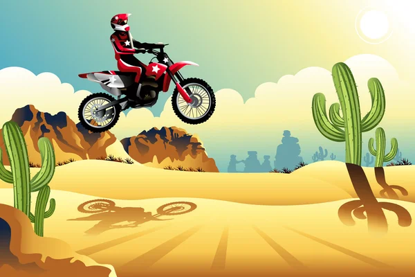 Motor cross rider in the desert — Stock Vector