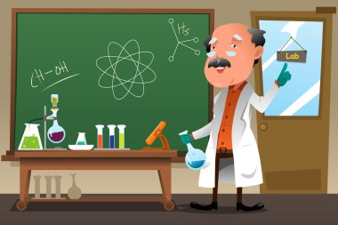 Laboratuvarda çalışan kimya profesörü
