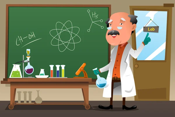 Chemistry professor working at the lab — Stock Vector