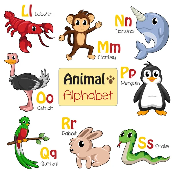 Animaux alphabets de L à S — Image vectorielle