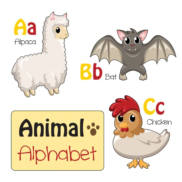 Animaux alphabets de A à C — Image vectorielle