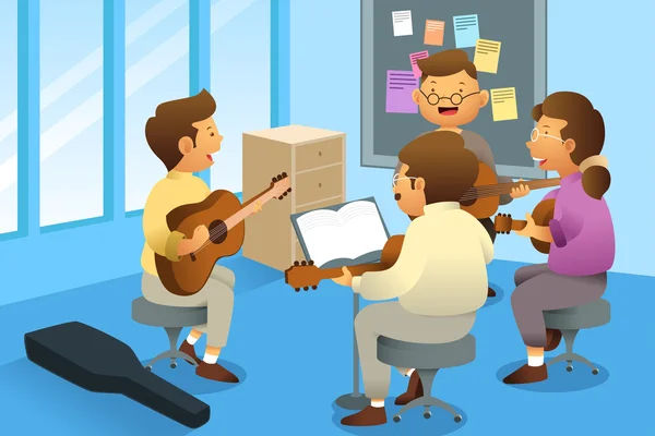 Adultos en una clase de guitarra — Vector de stock