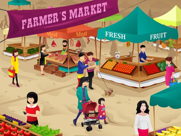 Farmers market scene — Stock Vector