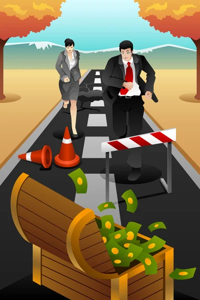 Business people running on the road reaching a goal — Stock Vector