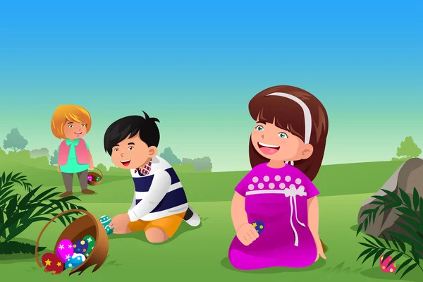 Niños celebrando Pascua — Vector de stock