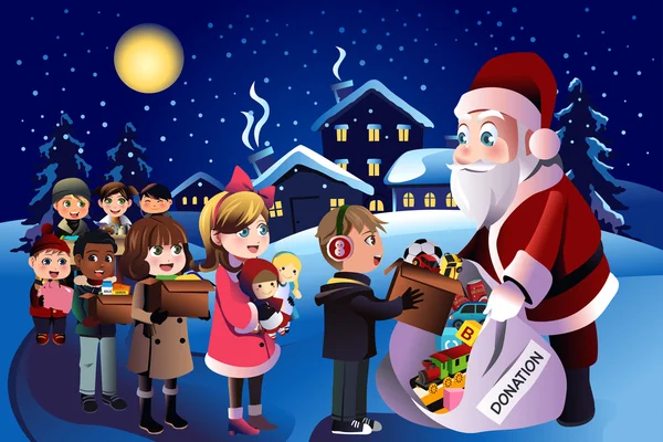 Donación de niños durante Navidad — Vector de stock