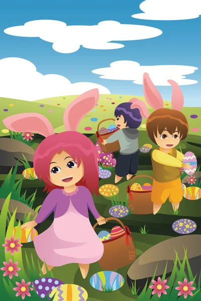 孩子们庆祝复活节 — 图库矢量图片