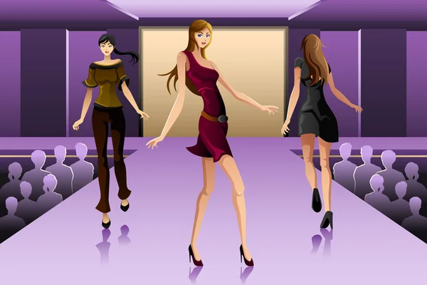 Supermodels walking on a runway show — Stock Vector