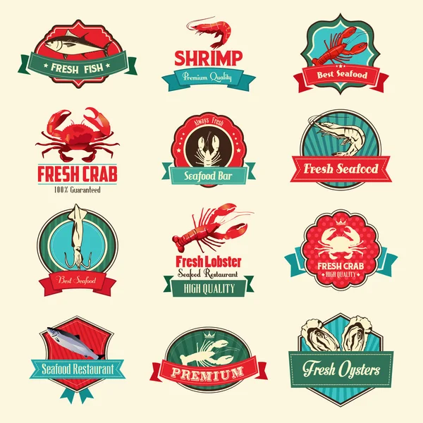 Seafood labels — Stock Vector