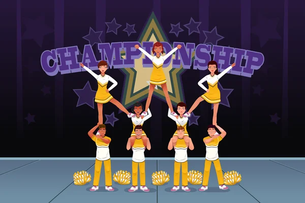 Cheerleaders in a cheerleading competition — Stock Vector