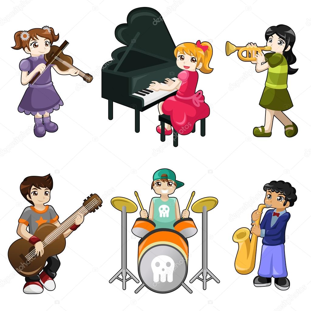 Cartoon Kid Playing Instrument