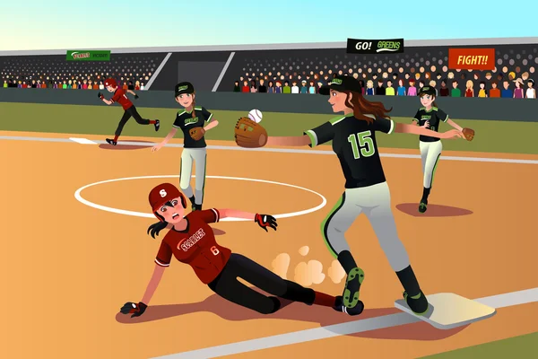 Mulheres jogando softball —  Vetores de Stock