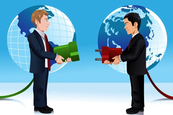 Conceito de negócio de conectar o mundo oriental e ocidental — Vetor de Stock