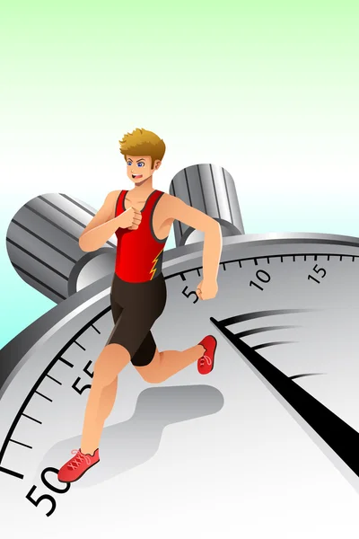Άνθρωπος που τρέχει γύρω από πάνω του το χρονόμετρο — Διανυσματικό Αρχείο
