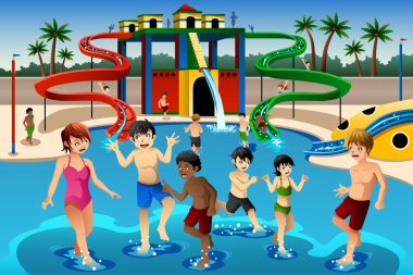 Bir waterpark oynayan çocuklar
