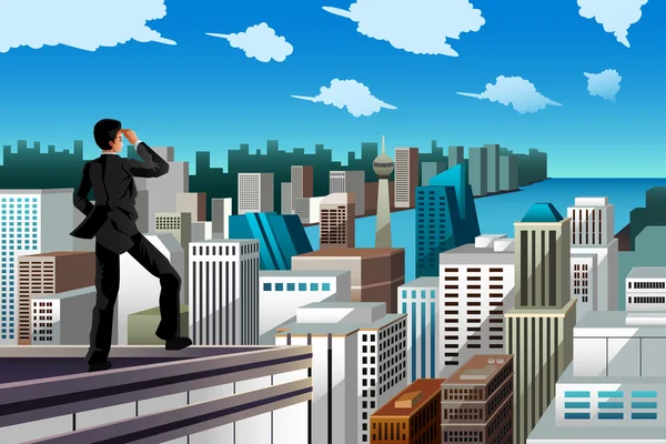 Businessman standing on a rooftop — Stock Vector