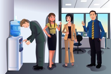 Business people chatting near a water cooler  clipart