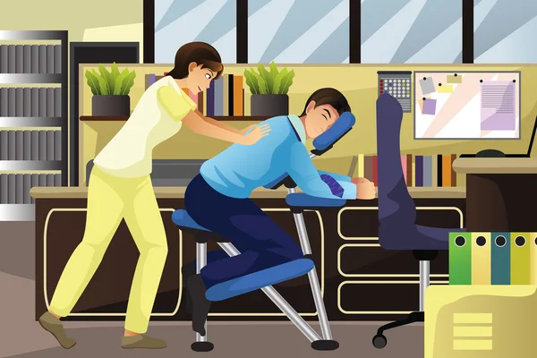 Massagetherapeutin arbeitet in einem Büro an einem Klienten — Stockvektor