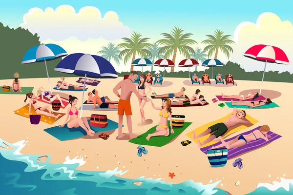 Les gens bronzer sur la plage — Image vectorielle