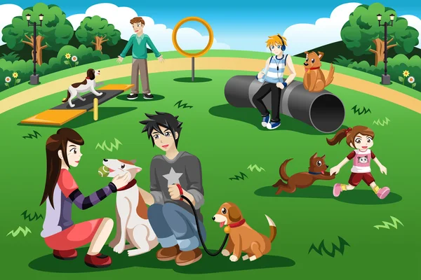 Люди в парке для собак — стоковый вектор