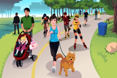 Active people in a park clipart