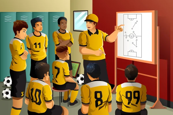 Soccer players in locker room — Stock Vector