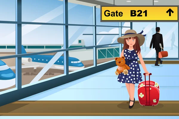 Petit enfant voyageant à l'aéroport — Image vectorielle