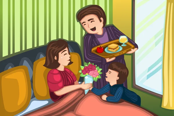 Madres día desayuno en la cama — Vector de stock