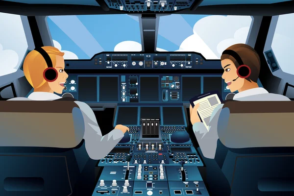 Pilot and copilot inside the cockpit — Stock Vector