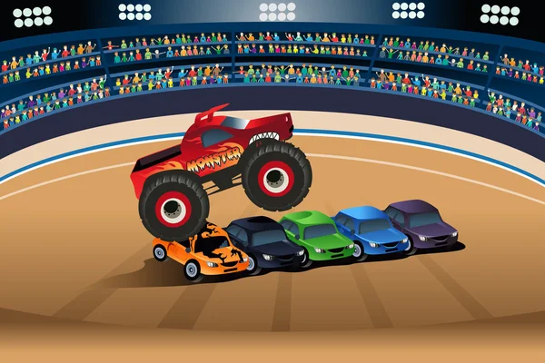 Monster camion sautant sur les voitures — Image vectorielle