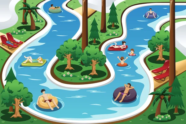 Människor flyter i en lazy river pool — Stock vektor