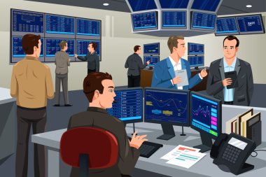 Financial stock trader working in a trading room