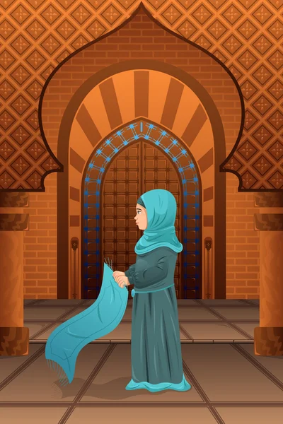 Muslimsk kvinna som ber i moskén — Stock vektor