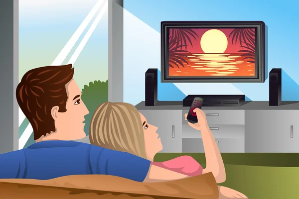 Couple regarder la télévision — Image vectorielle