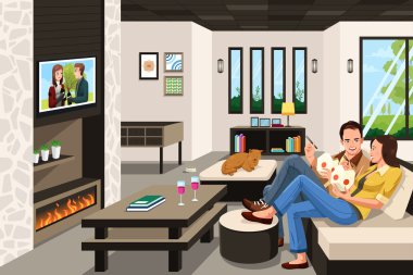 Couple eating take out Chinese food at home clipart