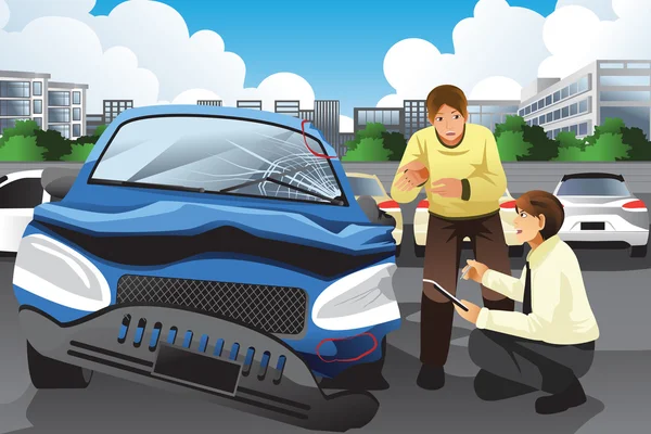 Insurance agent assessing a car accident Vector Graphics